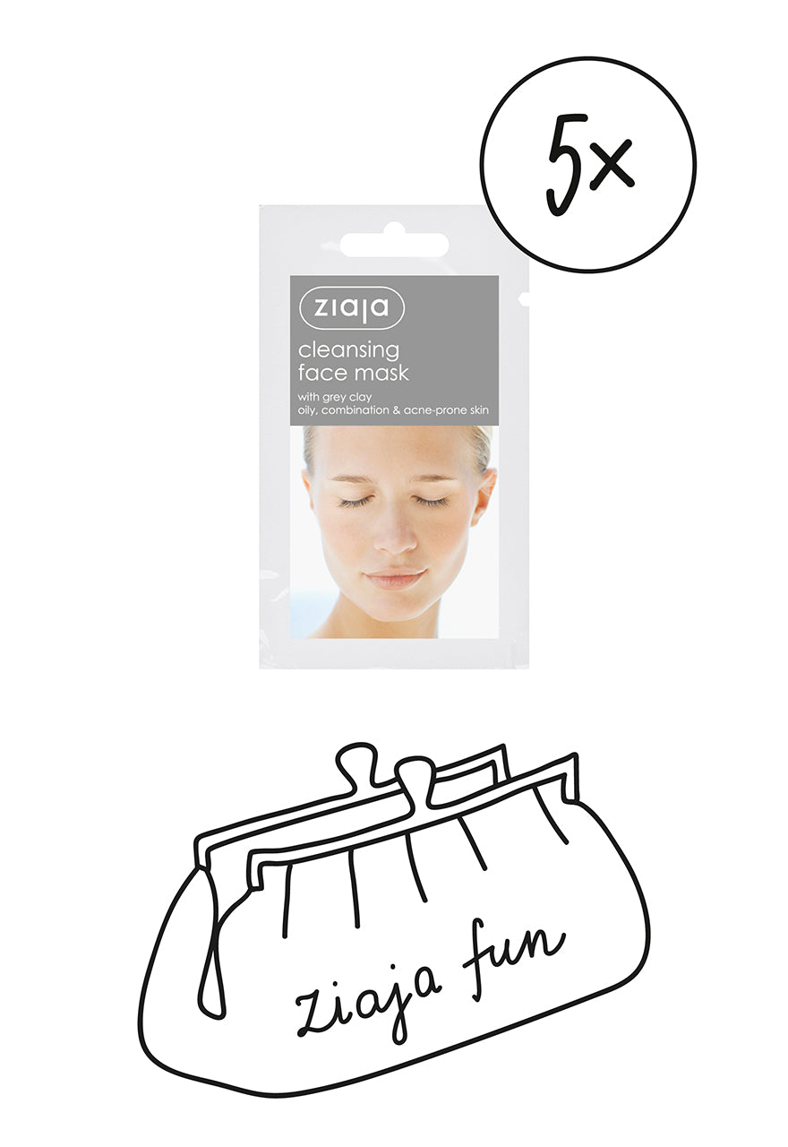 5 X Ziaja Cleansing Face Mask With Grey Clay/Sachet/Diplay 7Ml
