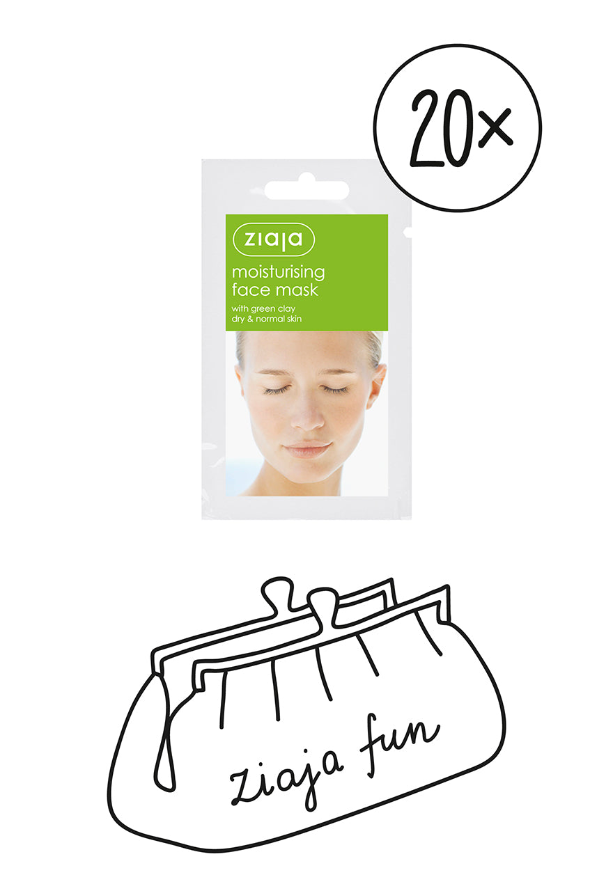 Ziaja moisturizing face mask packaging with a woman's face on a white background