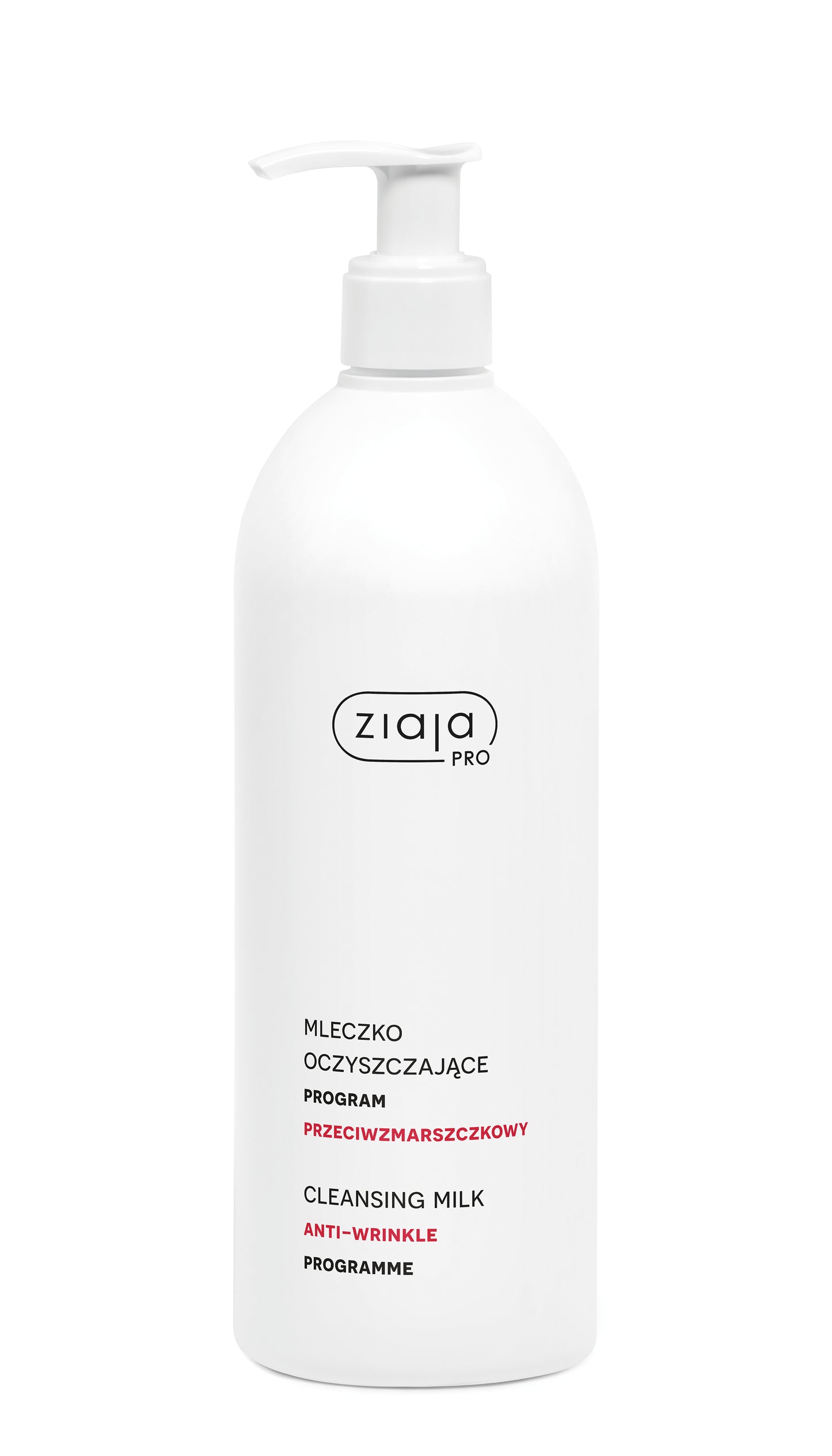Ziaja cleansing milk bottle on a white background