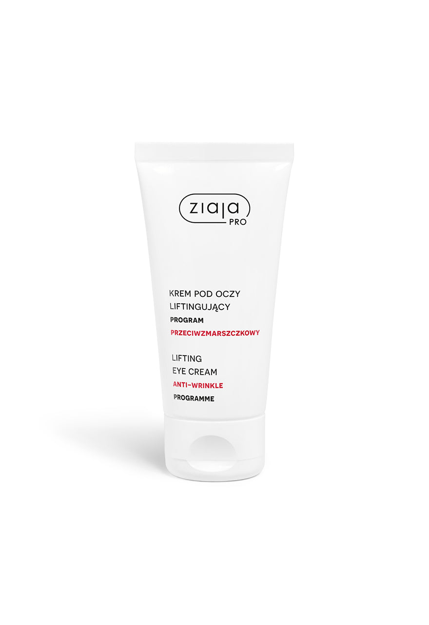 Ziaja Pro lifting eye cream anti-wrinkle in white tube packaging on a clean background