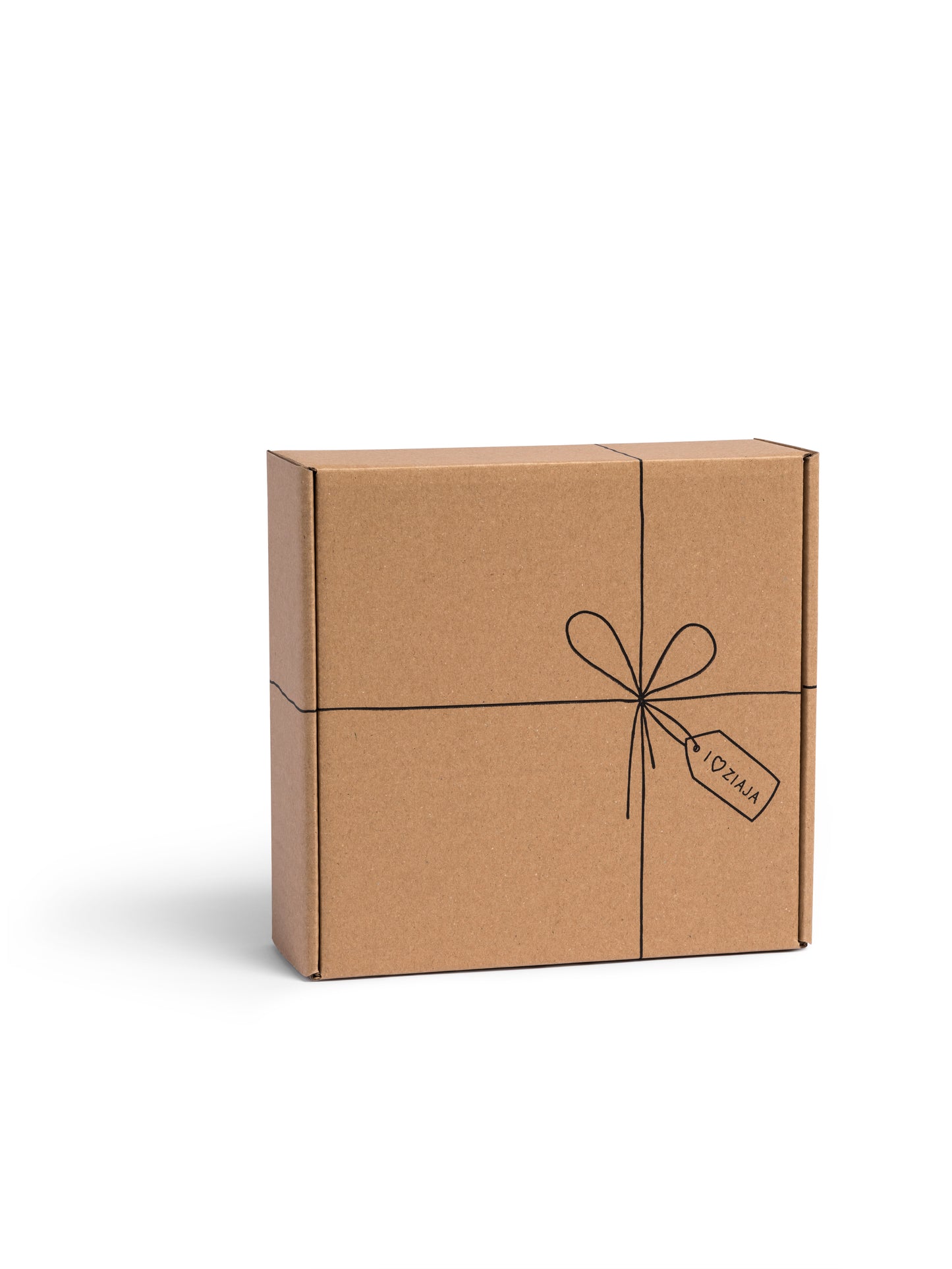 Square cardboard empty gift box with I love ziaja written on it