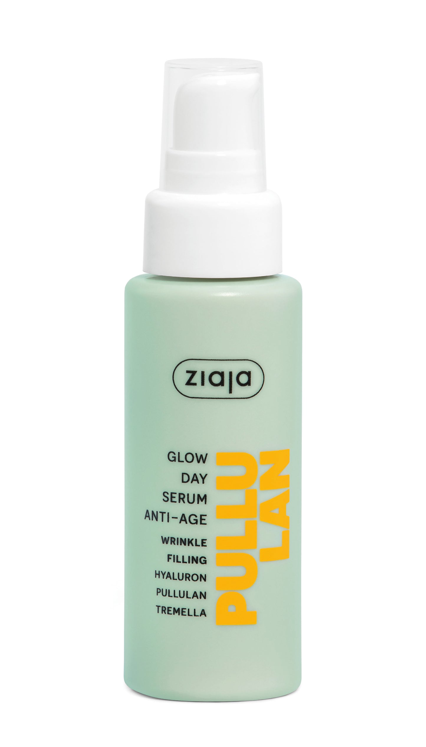 Green serum bottle with white cap labeled 'Ziaja' on a white background
