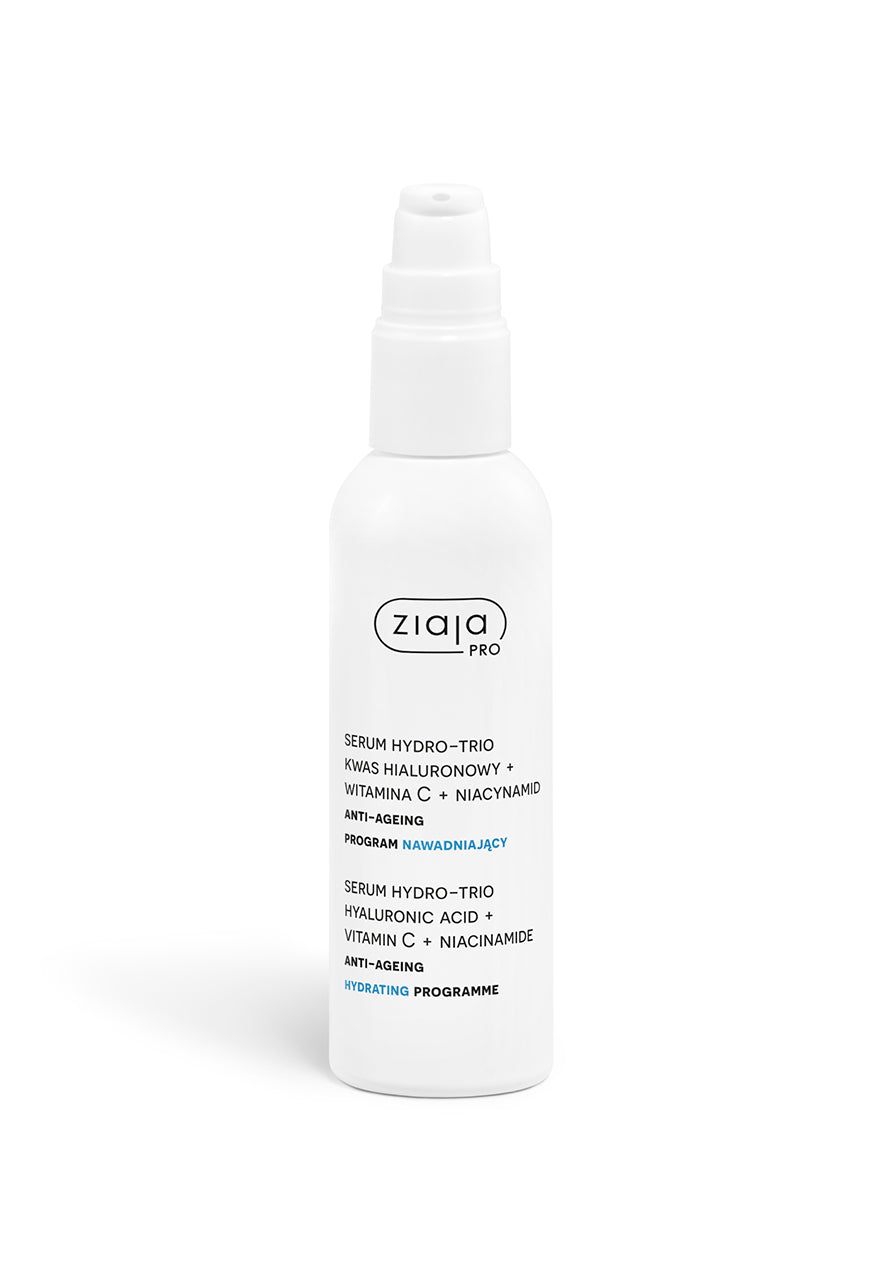 White skincare serum bottle with 'ziaja' branding on a white background