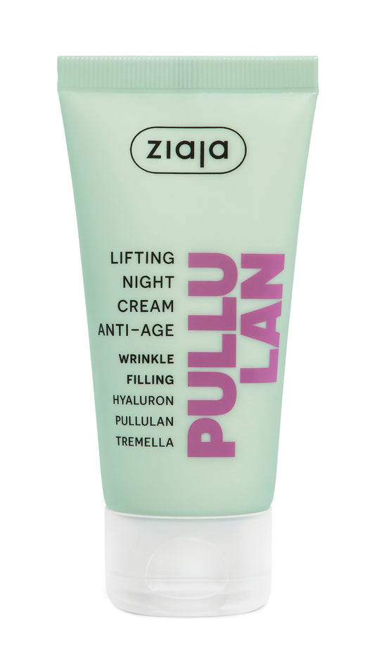 Green tube of Ziaja Pullulan Lifting Night Cream on a white background