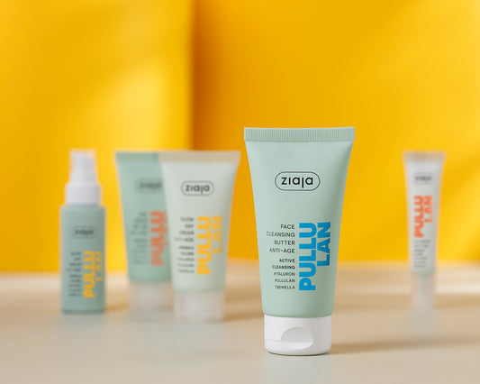 Ziaja skincare products on a yellow background