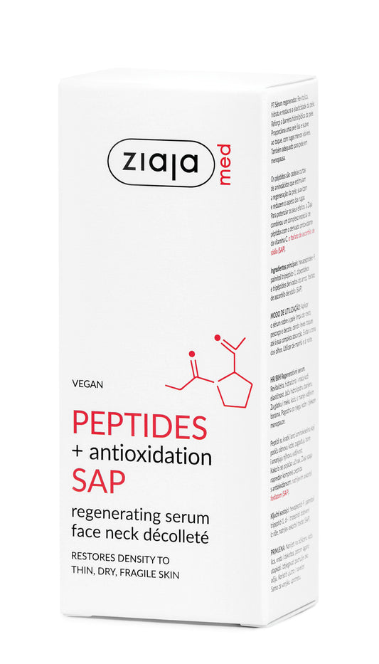 Ziaja Peptides + Antioxidation SAP regenerating serum packaging on a white background