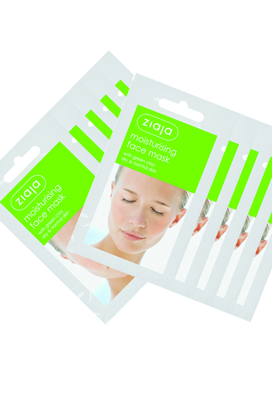 10 X Ziaja Moisturising Face Mask With Green Clay/Sachet/Display 7Ml