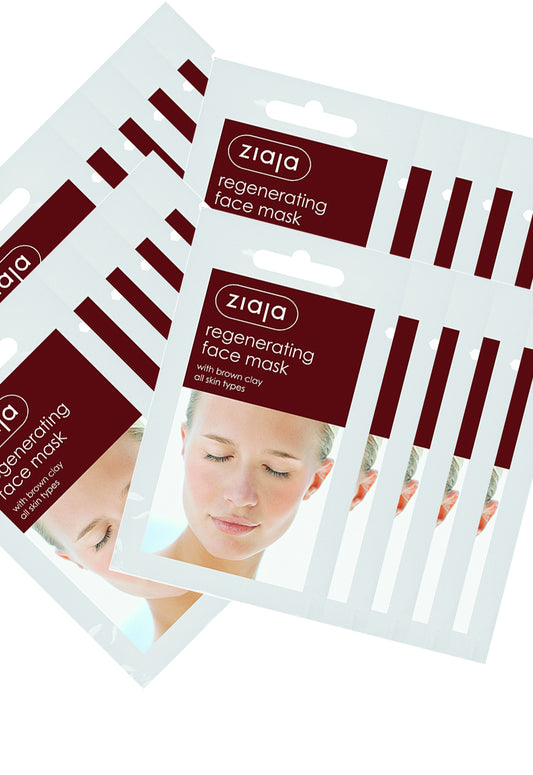 20 X Ziaja Regenerating Face Mask With Brown Clay/Sachet/Display 7Ml