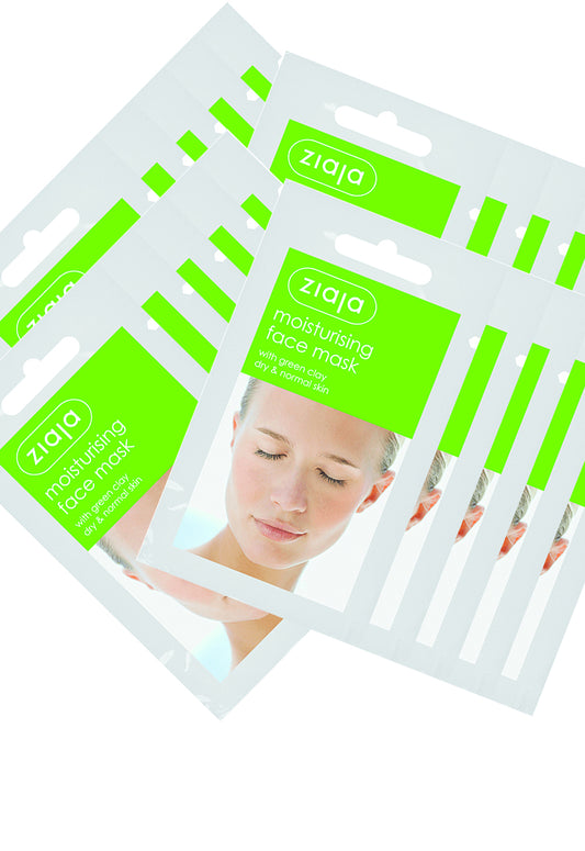 20 X Ziaja Moisturising Face Mask With Green Clay/Sachet/Display 7Ml