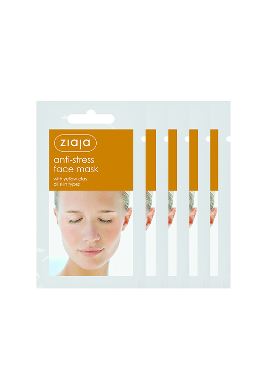 5 X Ziaja Anti-Stress Face Mask With Yellow Clay/Sachet/Display 7Ml