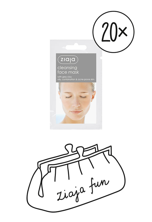20 X Ziaja Cleansing Face Mask With Grey Clay/Sachet/Diplay 7Ml