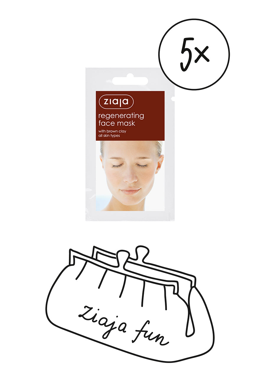 5 X Ziaja Regenerating Face Mask With Brown Clay/Sachet/Display 7Ml