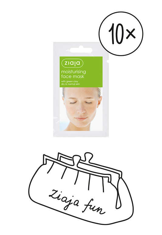 10 X Ziaja Moisturising Face Mask With Green Clay/Sachet/Display 7Ml