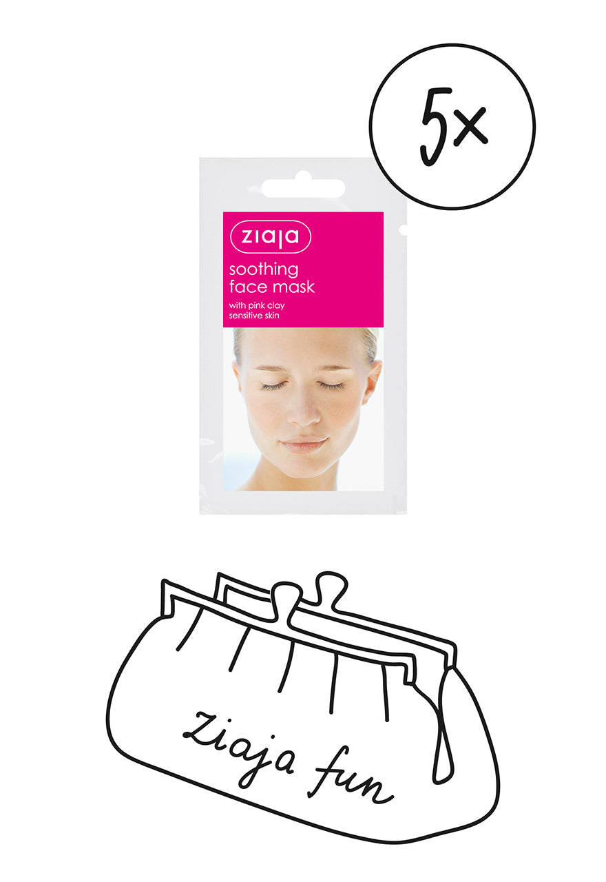 5 X Ziaja  Soothing Face Mask with Pink Clay/sachet/display  7ml