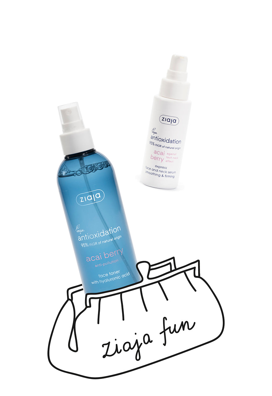 Ziaja Acai Berry Face Toner With Hyaluronic Acid Spray 200Ml + Ziaja Acai Berry Express Face And Neck Serum Smoothing & Firming 50 Ml