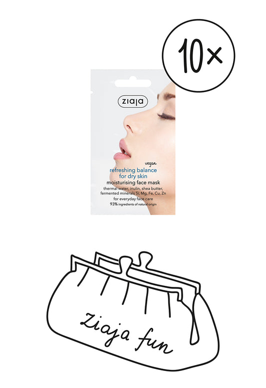 Ziaja fun facial mask packaging with a face on a white background