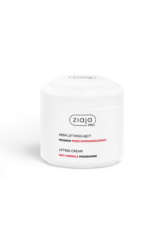 Ziaja Pro lifting face cream anti-wrinkle in white jar packaging on a clean background