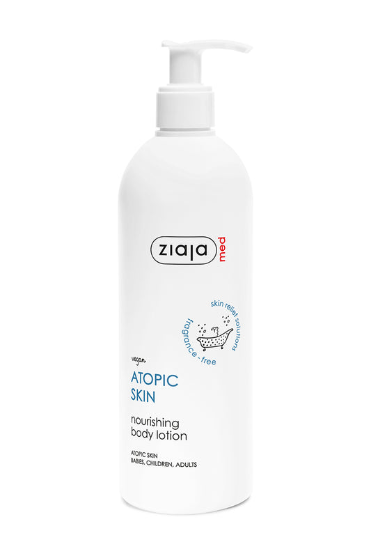 Ziaja Atopic Skin nourishing body lotion bottle on a white background