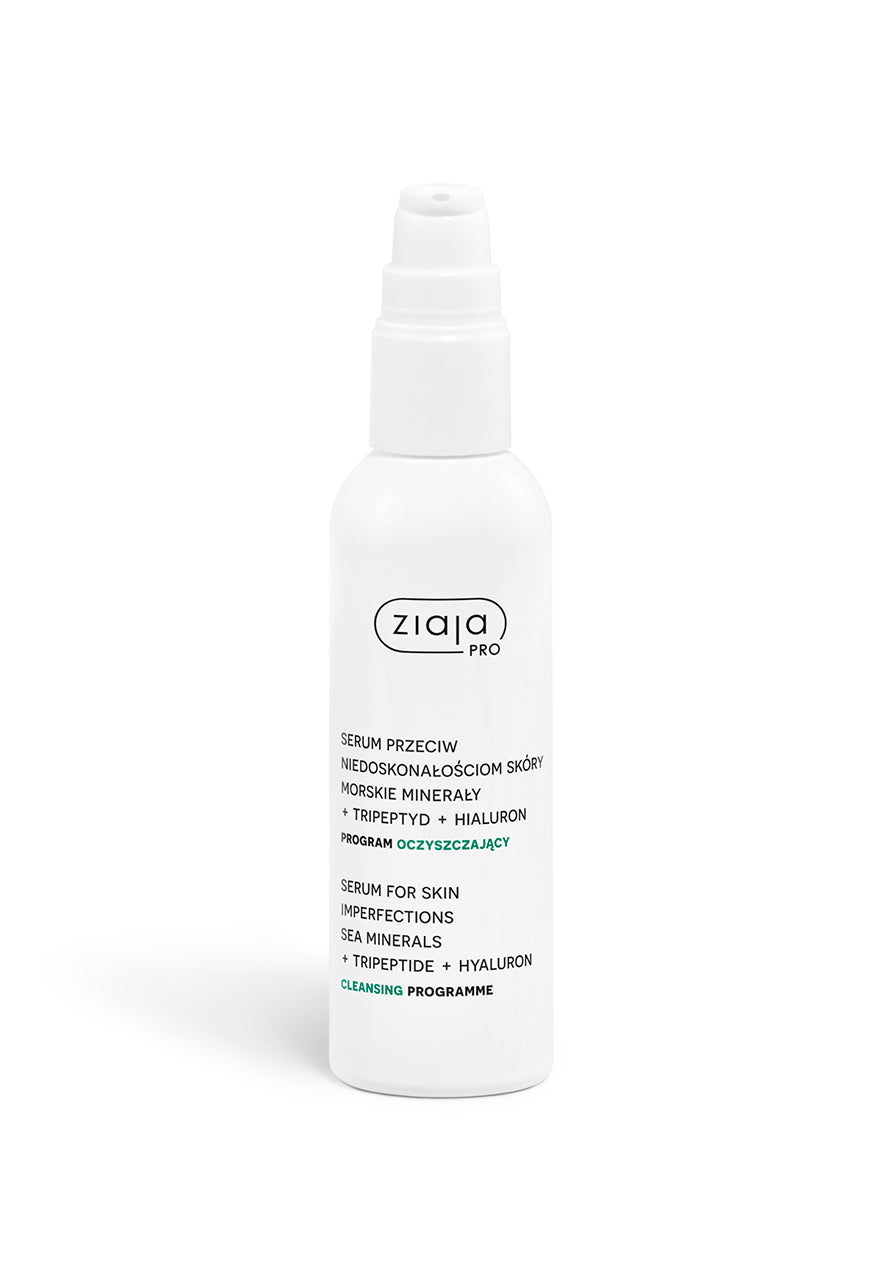 Ziaja Pro serum for skin imperfections with sea minerals, tripeptide and hyaluronic acid – Cleansing Programme on a white background