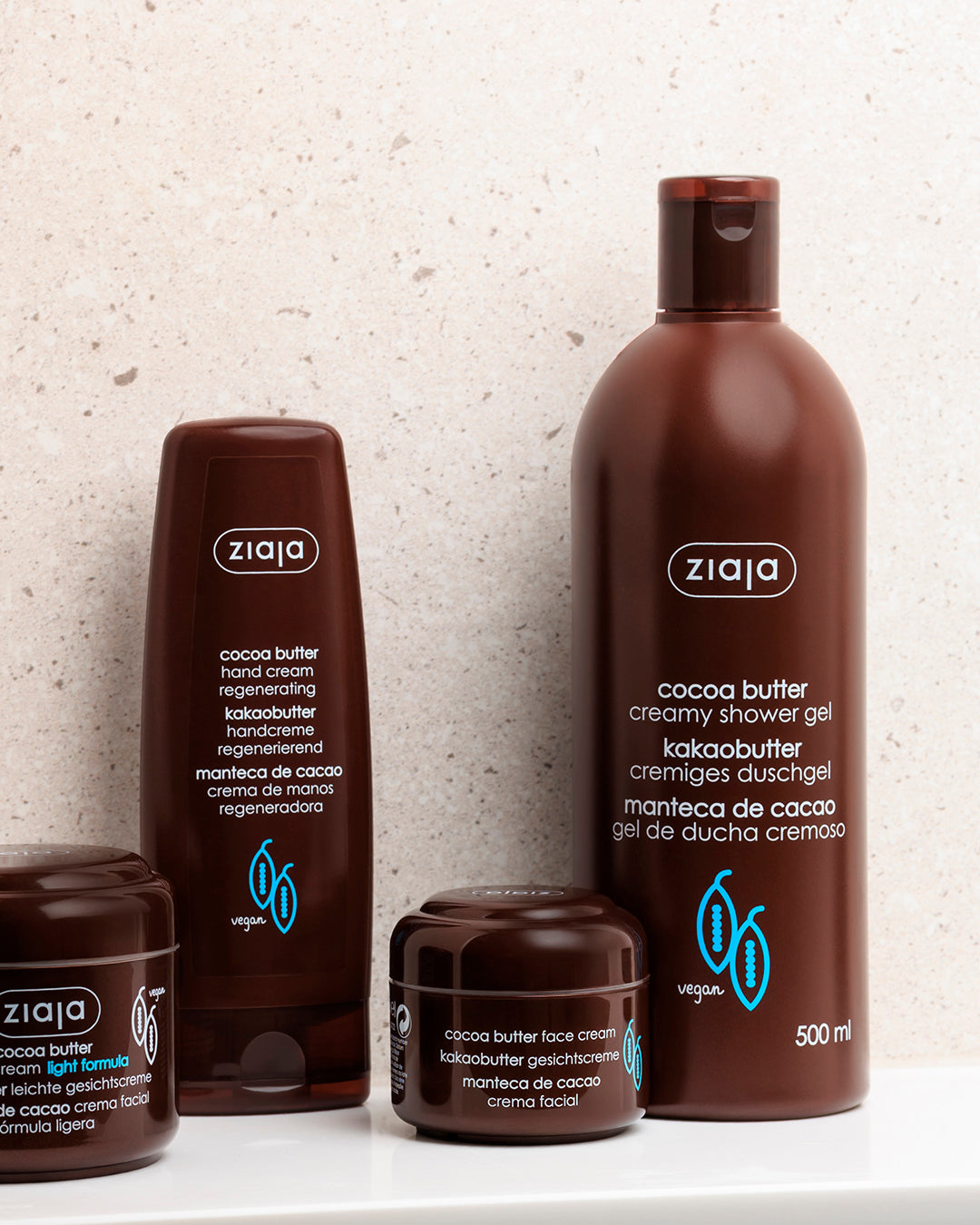 Ziaja Cocoa Butter products set – creamy shower gel 500ml, regenerating hand cream and face creams