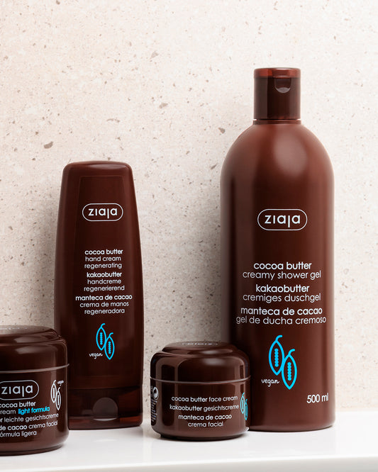 Ziaja Cocoa Butter products set – creamy shower gel 500ml, regenerating hand cream and face creams