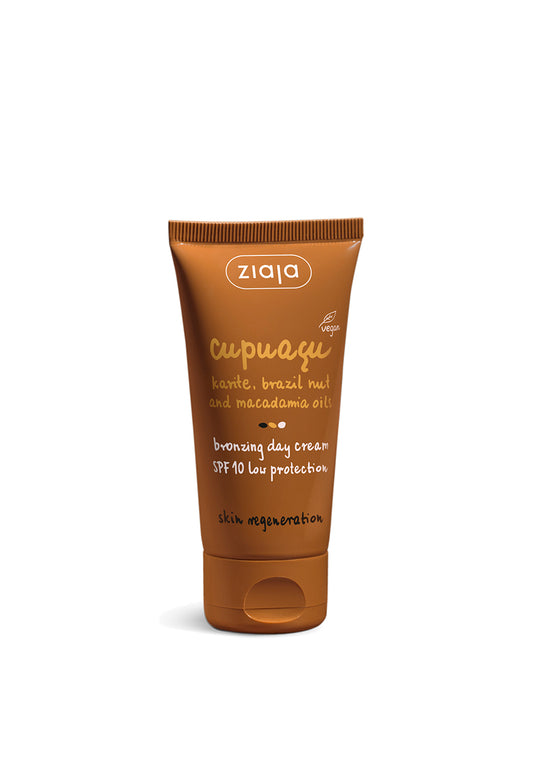 Cupuacu regenerating and tanning face cream in 50ml tube.
