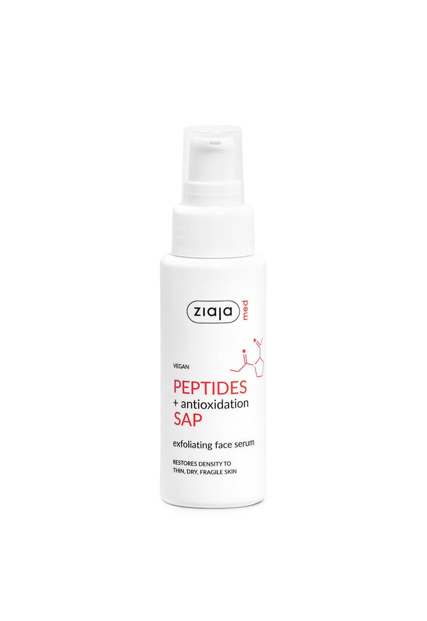 Ziaja exfoliating face serum bottle on a white background