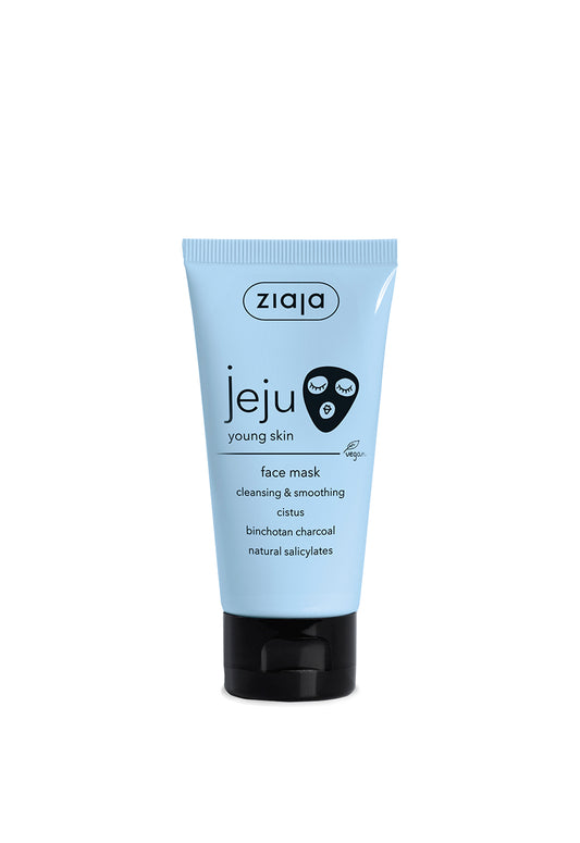 Ziaja Jeju vegan cleansing and smoothing face mask with binchotan charcoal for young skin, in a light blue tube