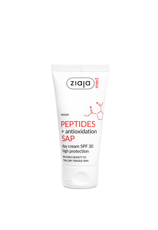 Ziaja Peptides + Antioxidation SAP cream tube on a white background