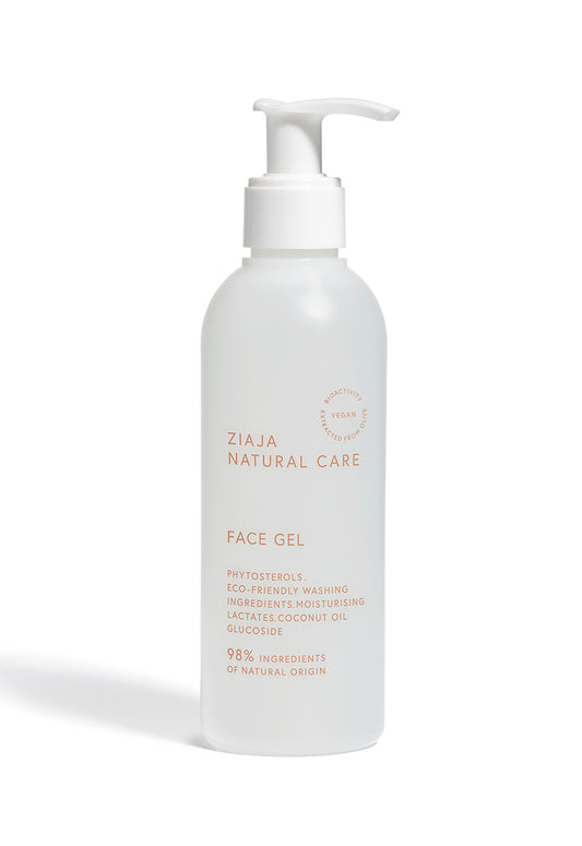 Ziaja Natural Care Face Gel bottle on a white background