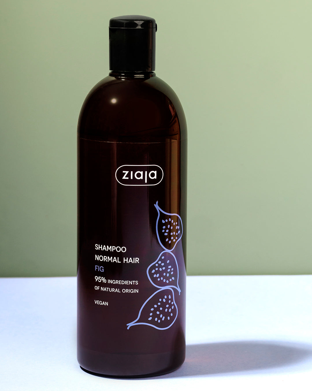Ziaja fig shampoo for normal hair in brown bottle, vegan hair care with 95% natural origin ingredients, gentle cleansing and everyday hydration