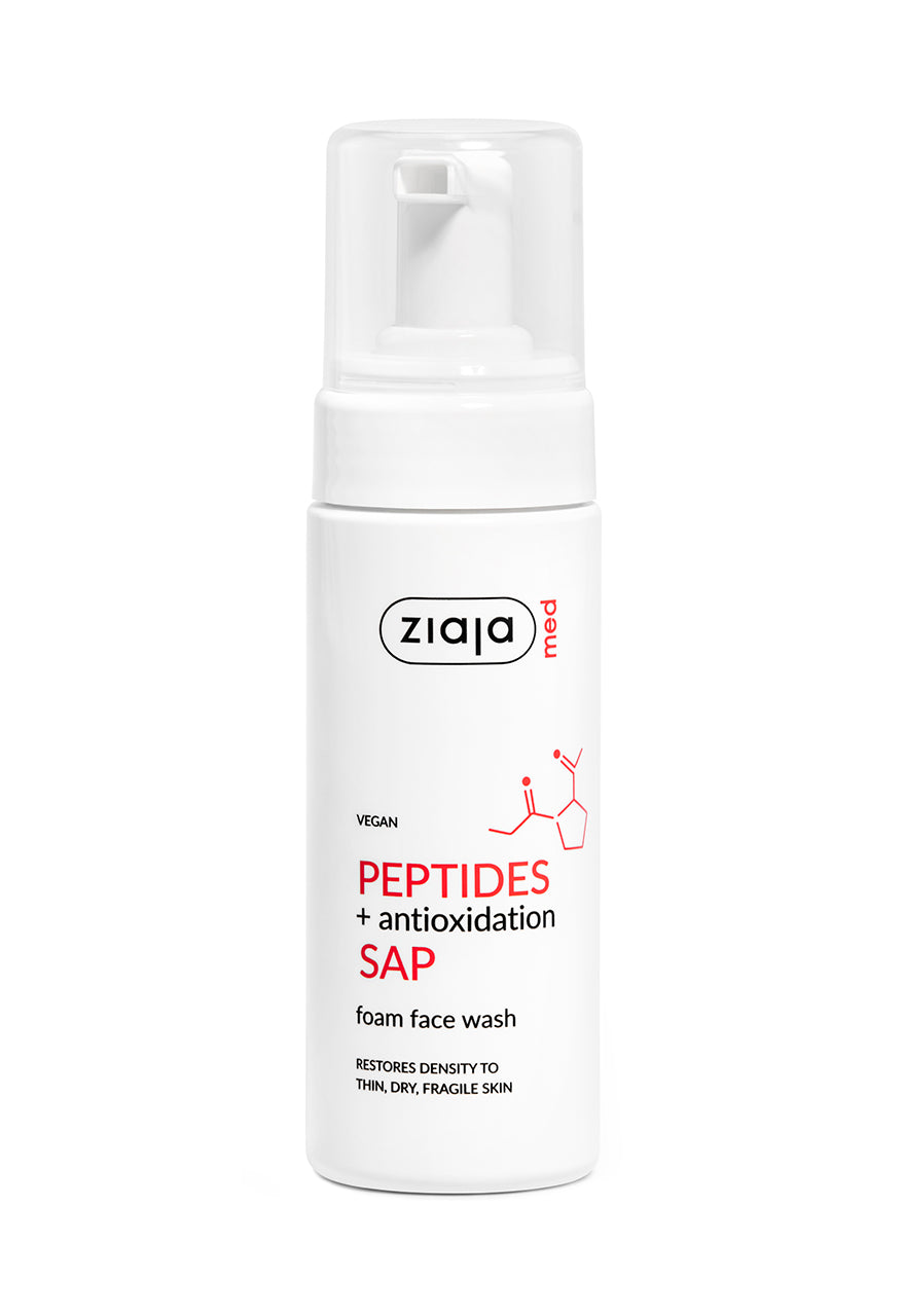 Ziaja Peptides + Antioxidation SAP foam face wash bottle on a white background