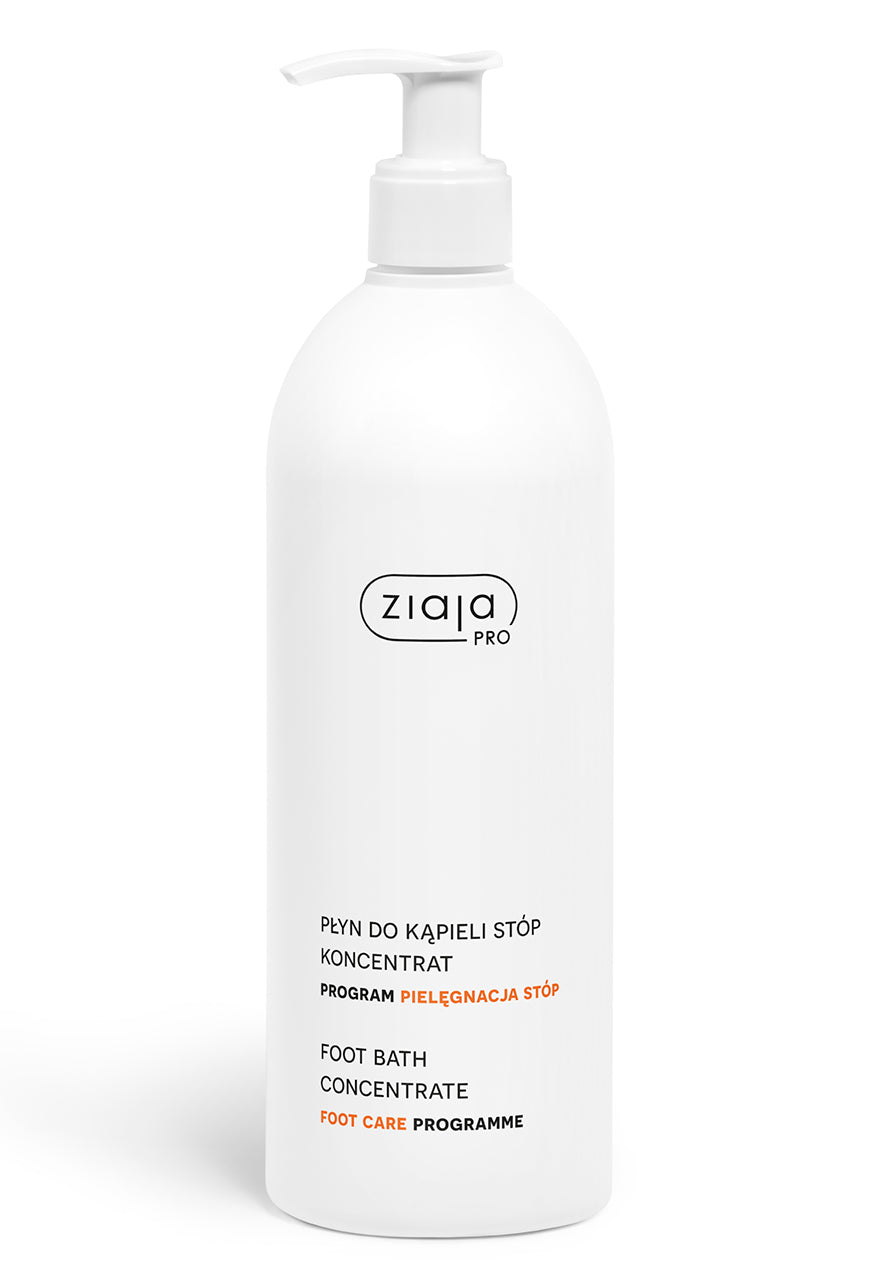 White bottle of Ziaja foot bath concentrate on a white background