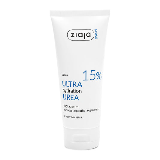 White Tube of Ziaja Med Urea Ultra Hydration Foot Cream 15% – Vegan Hydrating, Smoothing & Regenerating Foot Cream for Dry, Rough Feet