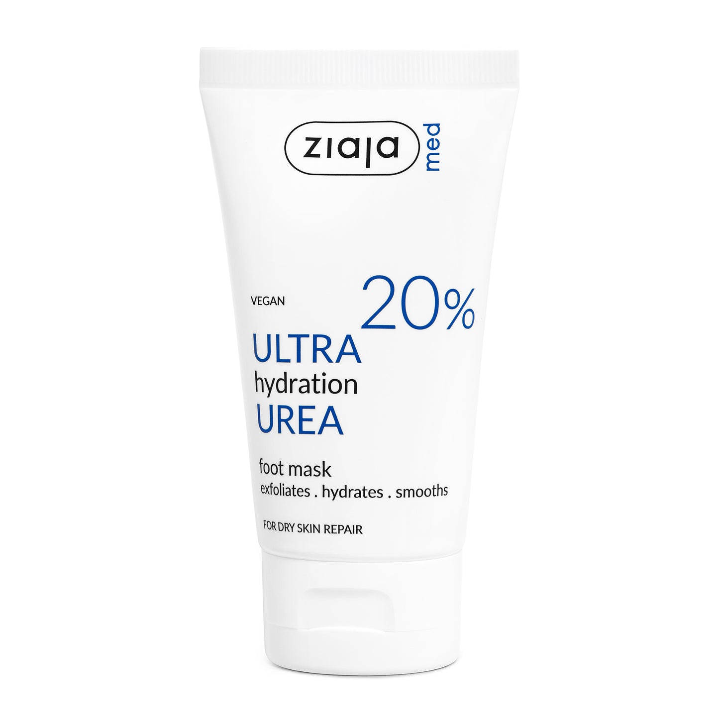 White Tube of Ziaja Med Urea Ultra Hydration Foot Mask 20% – Vegan Nourishing & Regenerating Foot Mask for Dry, Rough Feet
