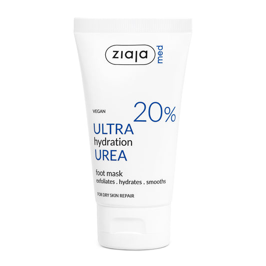 White Tube of Ziaja Med Urea Ultra Hydration Foot Mask 20% – Vegan Nourishing & Regenerating Foot Mask for Dry, Rough Feet