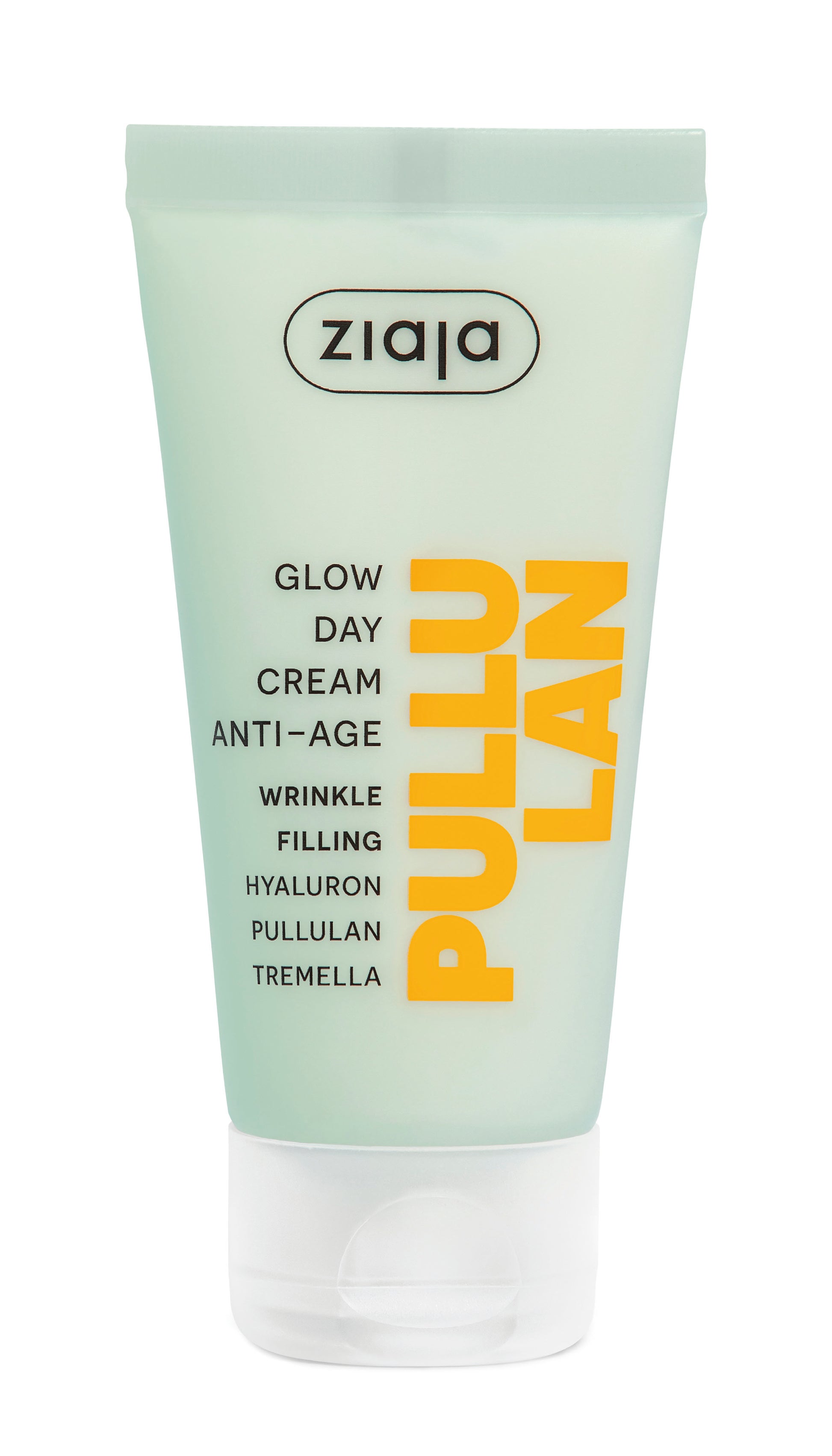Green tube of Ziaja Pullulan cream on a white background