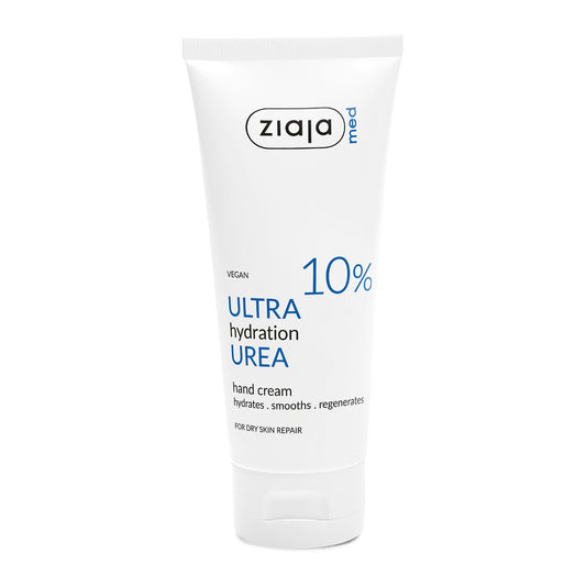 White Tube of Ziaja Med Urea Ultra Hydration Hand Cream 10% – Vegan Hydrating, Smoothing & Regenerating Hand Cream for Dry Hands