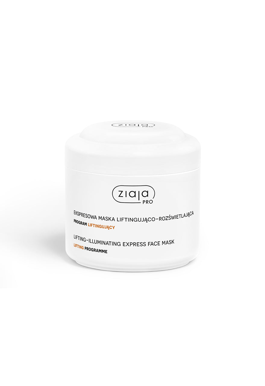 Ziaja Pro lifting illuminating express face mask in white jar packaging on a clean background