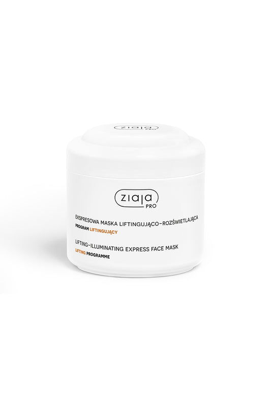 Ziaja Pro lifting illuminating express face mask in white jar packaging on a clean background