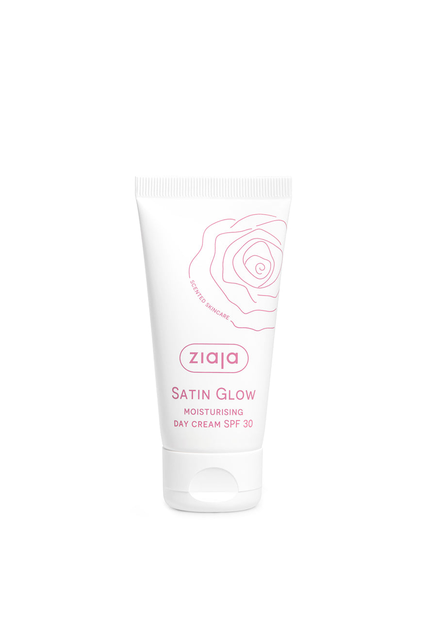 Ziaja Satin Glow moisturizing day cream SPF 30 on a white background