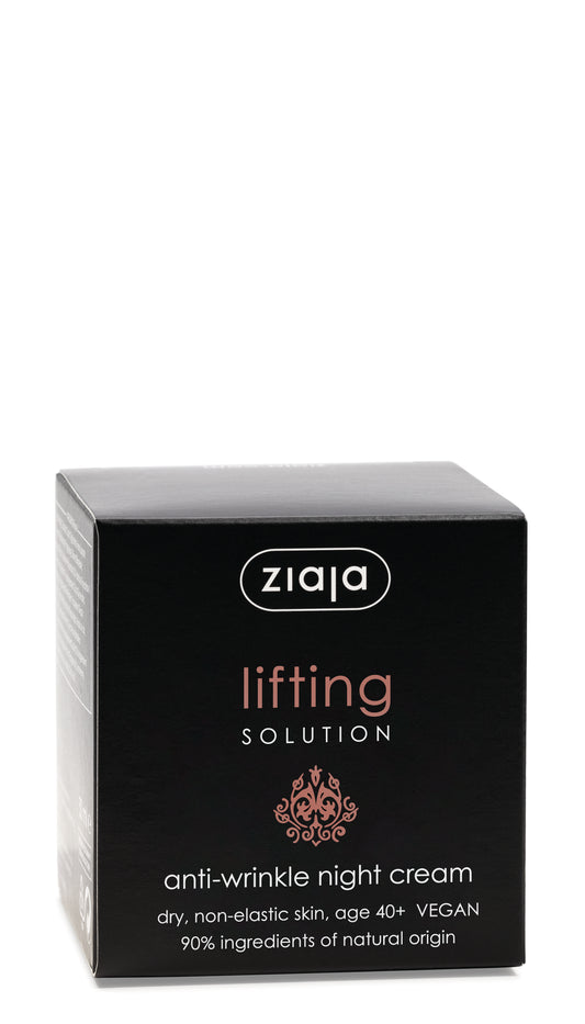 Ziaja lifting solution anti-wrinkle night cream packaging on a white background