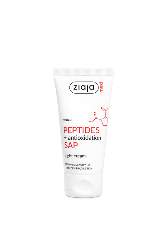 Ziaja Peptides + Antioxidation SAP night cream tube on a white background