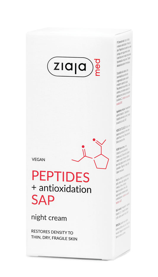 Ziaja Med peptides + antioxidation SAP night cream packaging on a white background