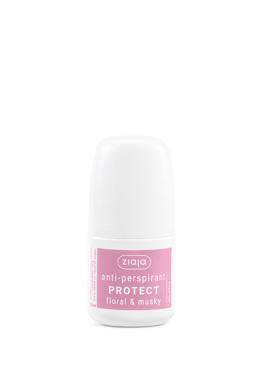 Ziaja anti-perspirant protect bottle on a white background