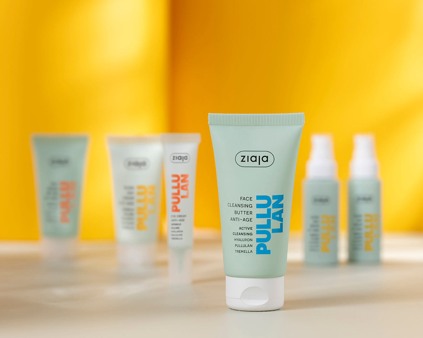 Ziaja skincare products on a yellow background