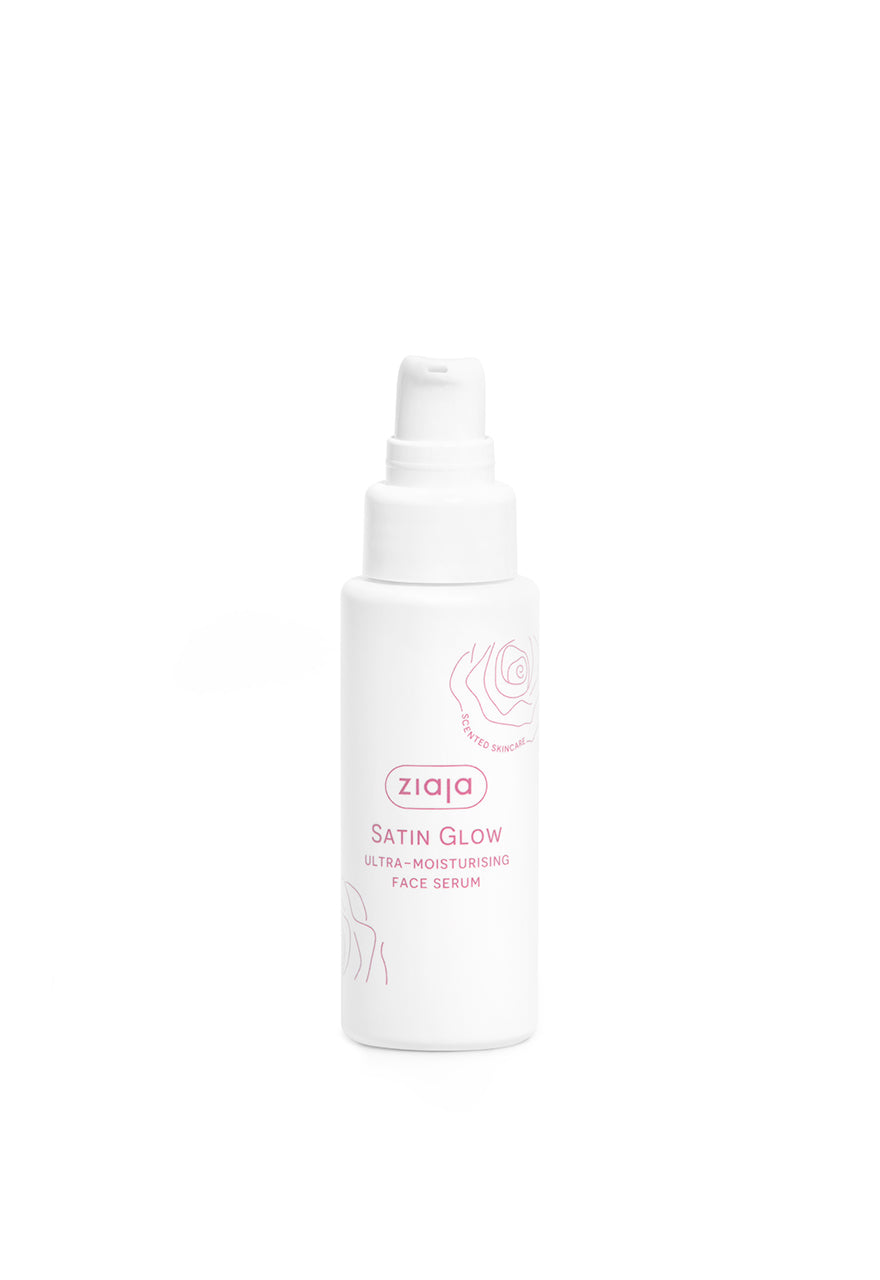 Ziaja Satin Glow ultra-moisturizing face serum bottle on a white background