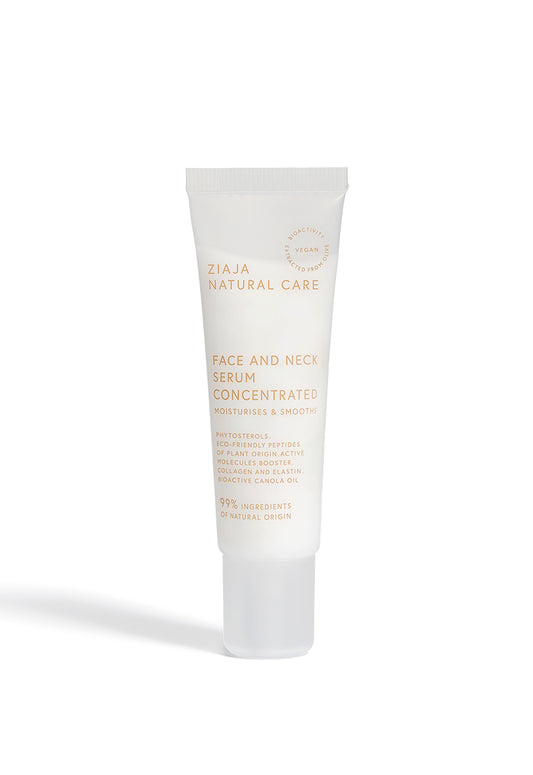 Ziaja Natural Care concentrated face and neck serum in white tube with bioactive canola oil, moisturising and smoothing vegan skincare, 99% ingredients of natural origin