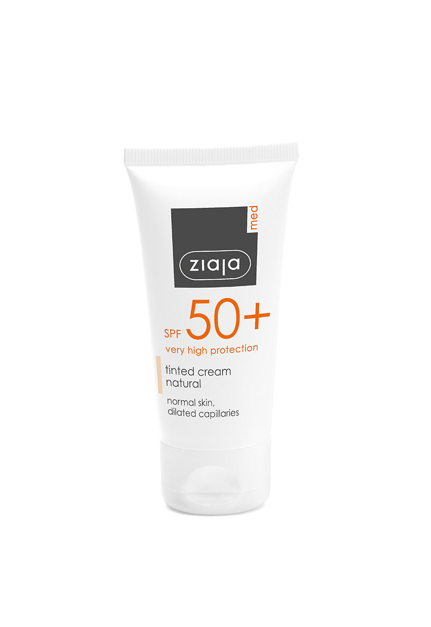 Ziaja sunscreen cream tube with SPF 50+ on a white background