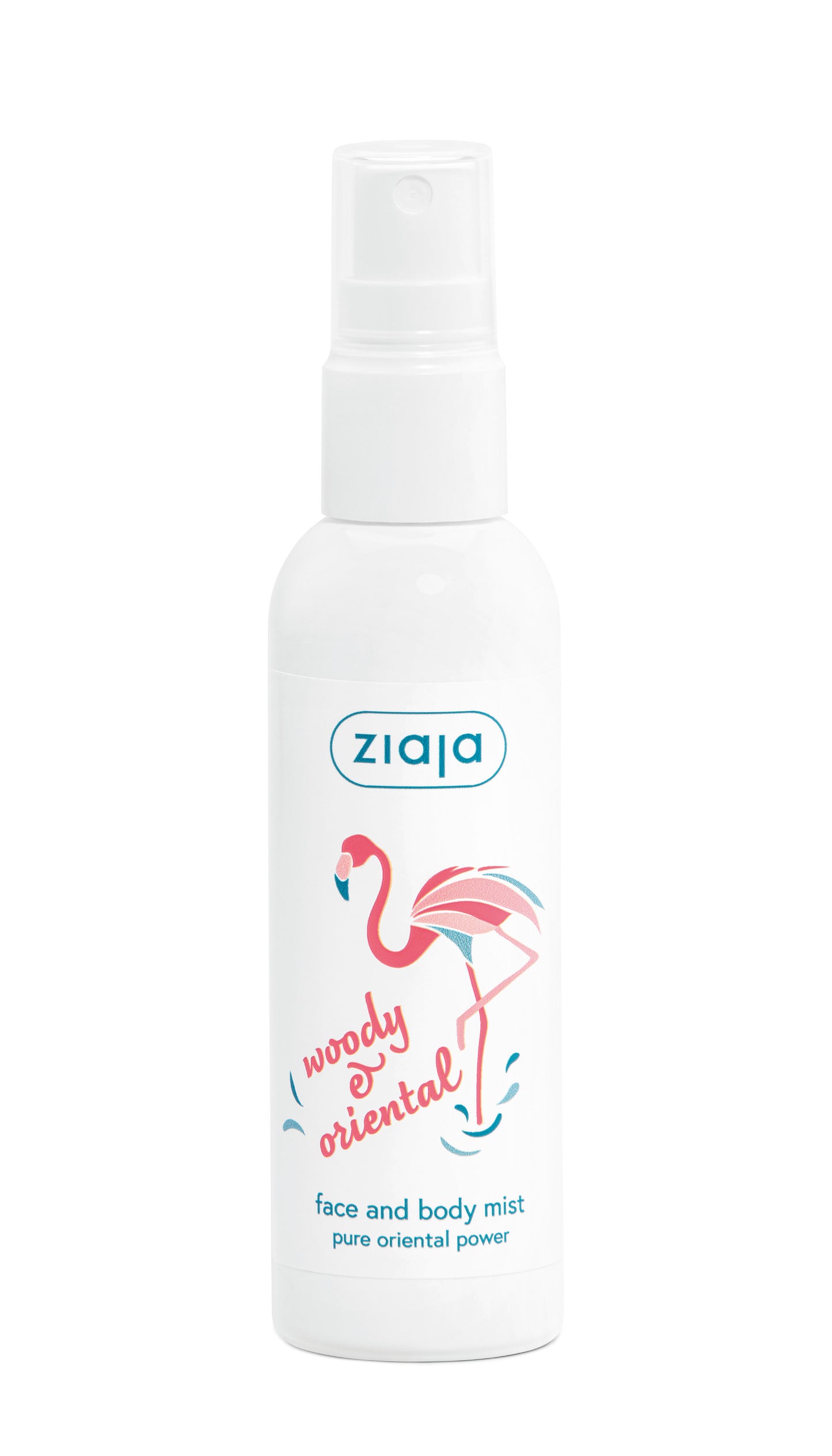 Ziaja face and body mist bottle with flamingo design on a white background